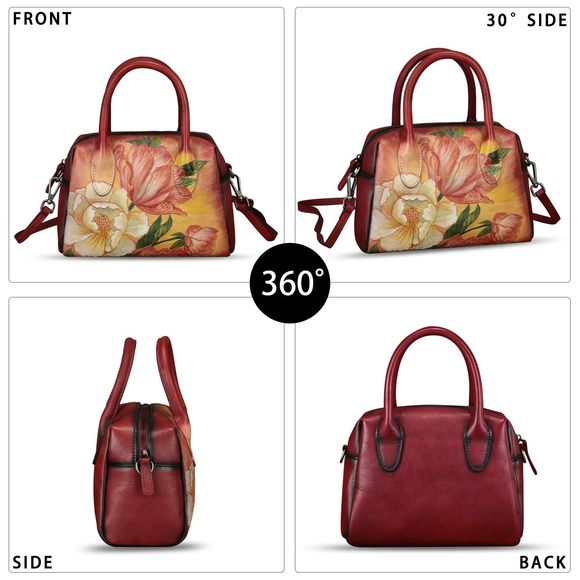 Stylish Genuine Textured Bag For Hand Painted Top Handle Bag Retro Handmade - Picture 2 of 7